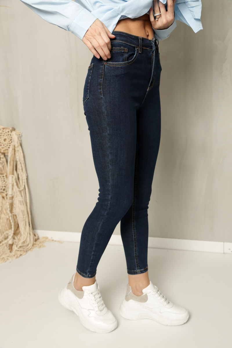 Koyu Lacivert Yüksek Bel Toparlayan Slim Fit Jean 