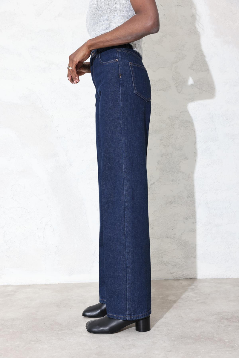 Koyu Lacivert Yüksek Bel Wide Leg Jean 7714