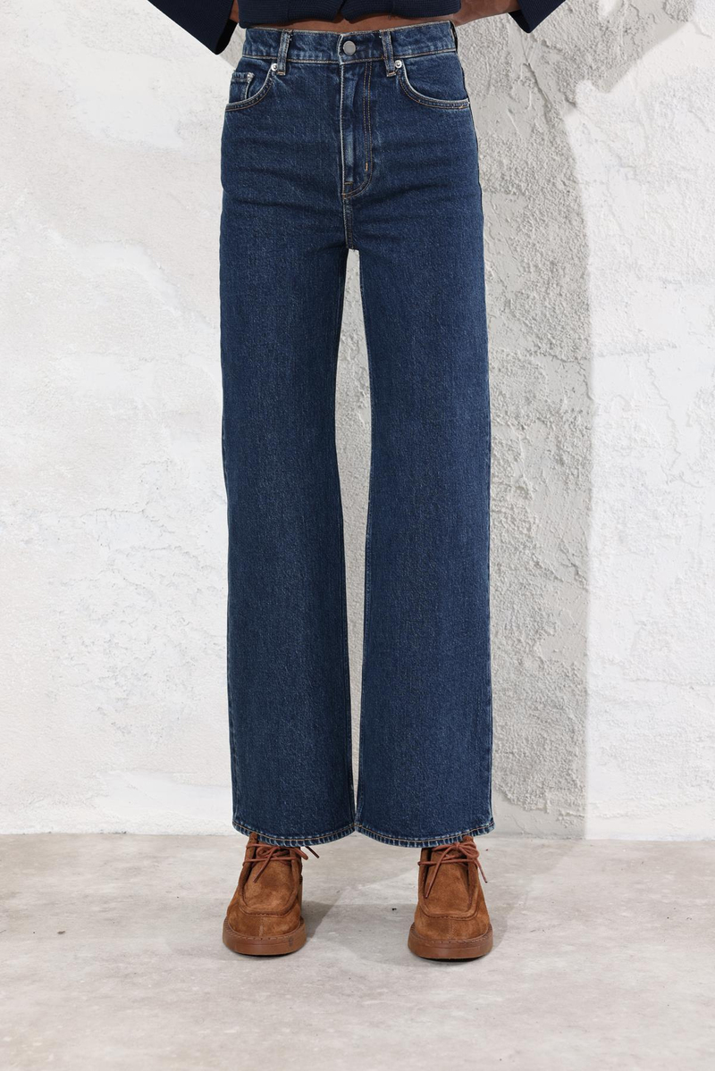 Koyu Lacivert Yüksek Bel Wide Leg Jean 