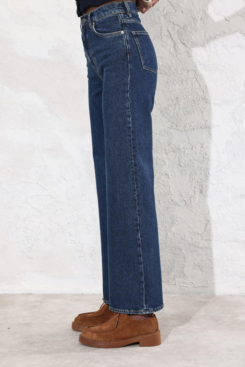Koyu Lacivert Yüksek Bel Wide Leg Jean 