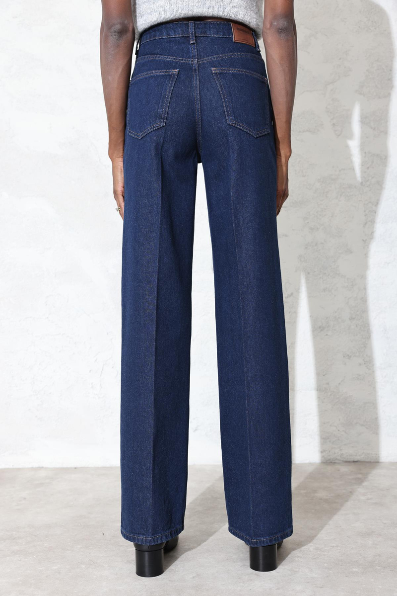 Koyu Lacivert Yüksek Bel Wide Leg Jean 7714
