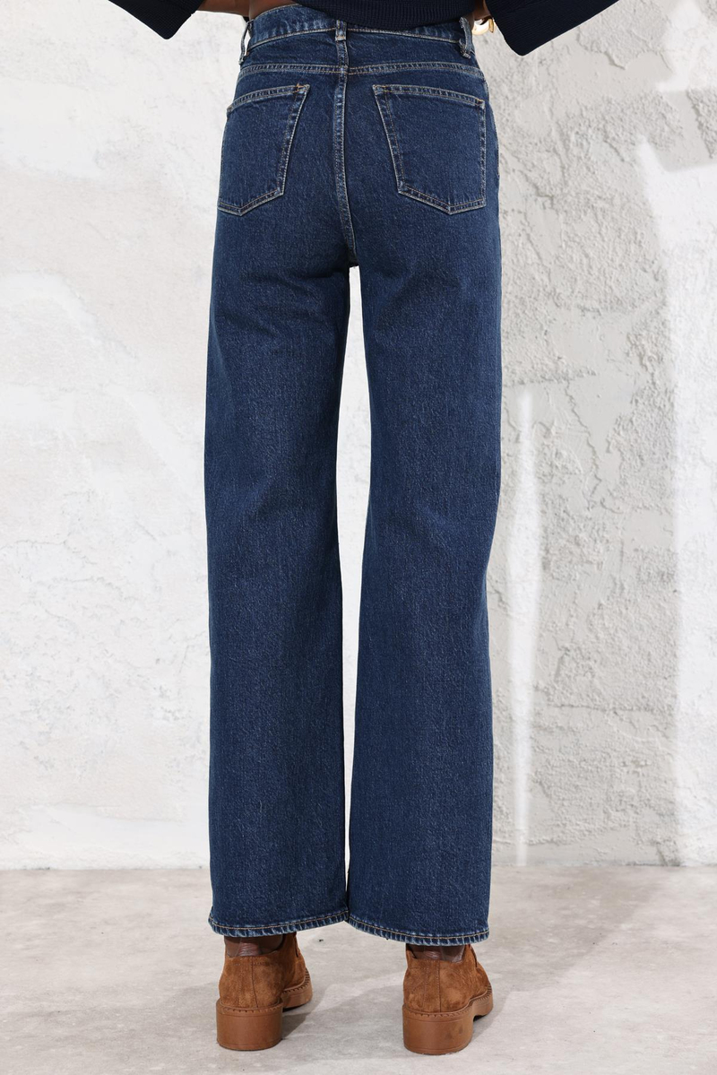 Koyu Lacivert Yüksek Bel Wide Leg Jean 