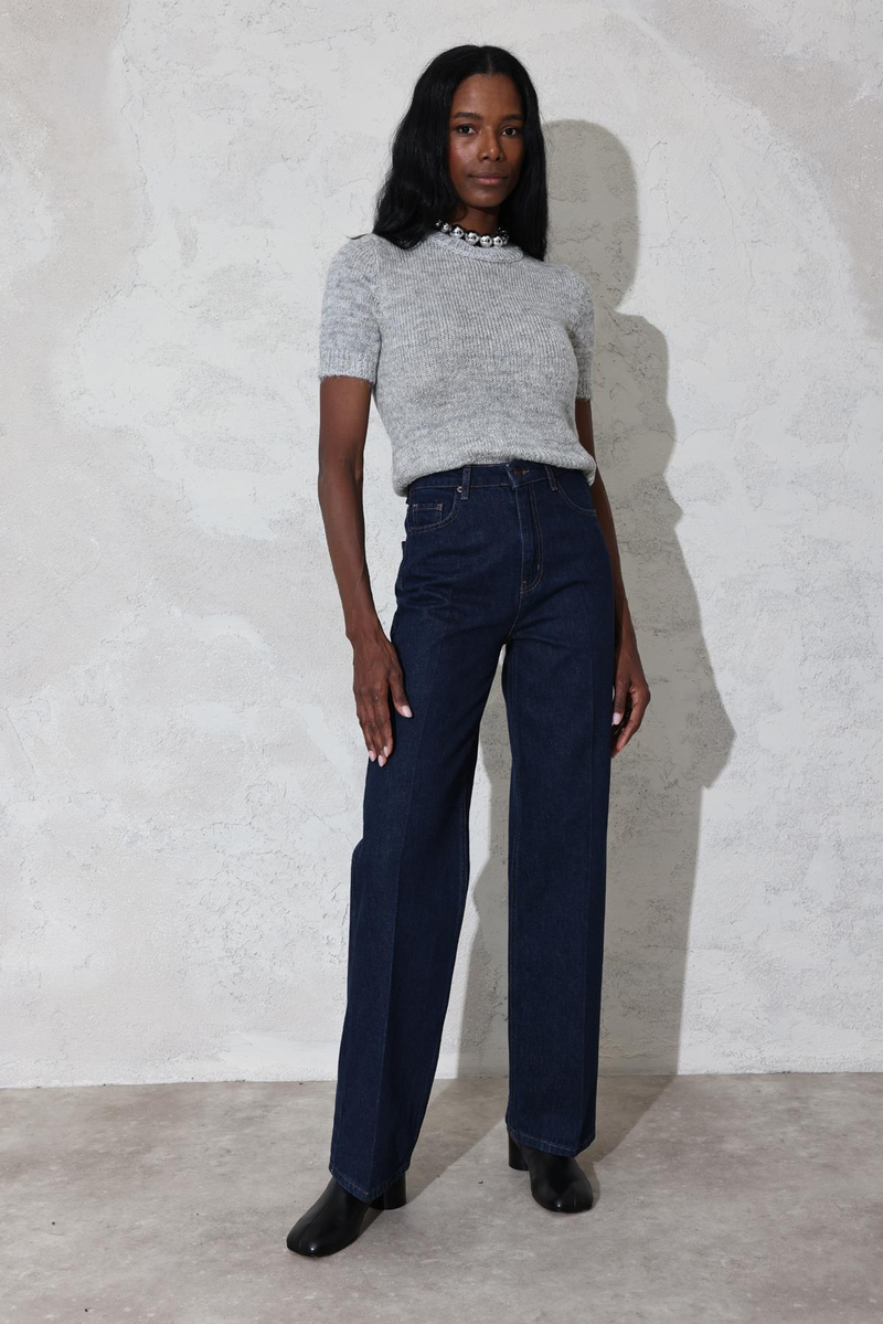 Koyu Lacivert Yüksek Bel Wide Leg Jean 7714