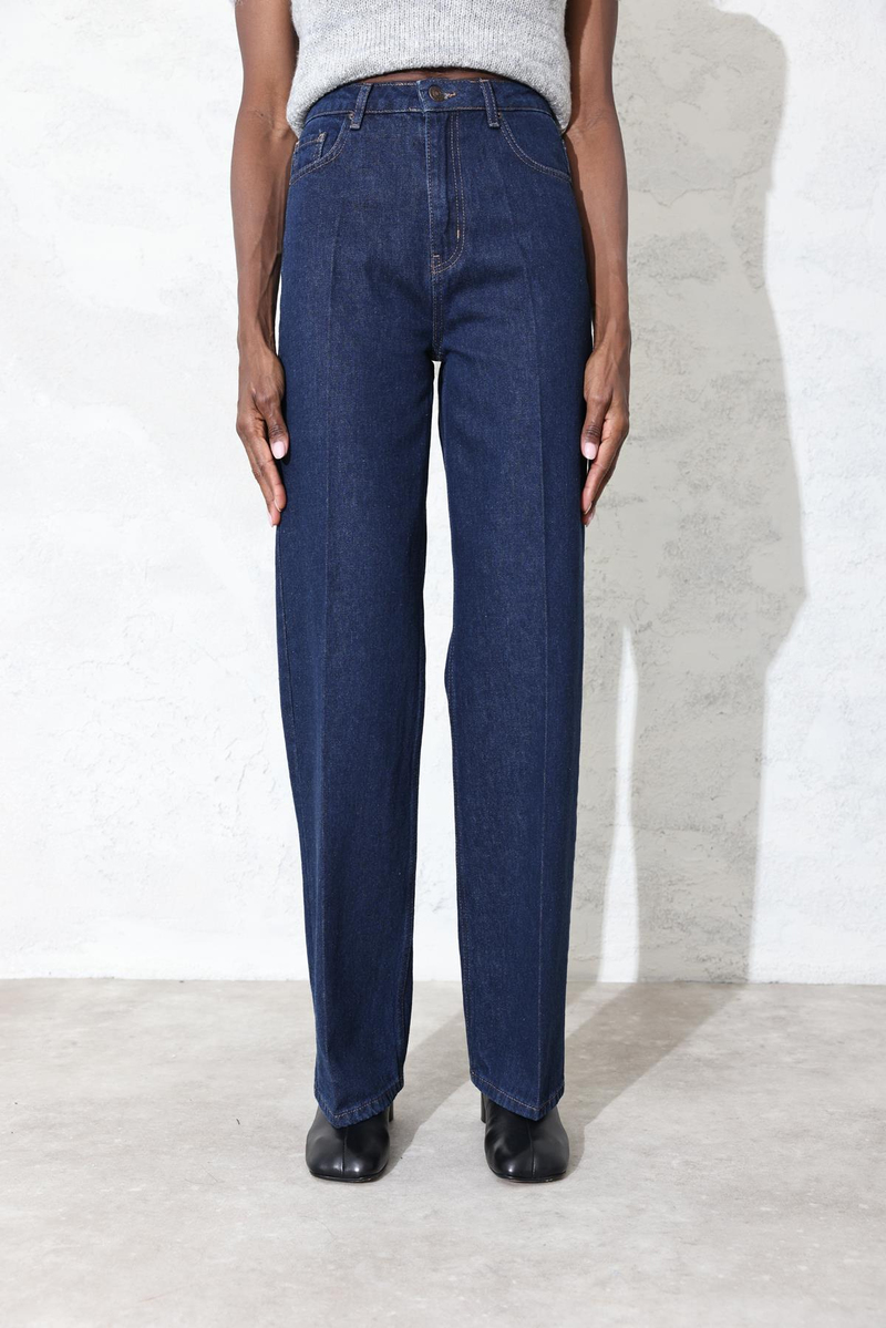 Koyu Lacivert Yüksek Bel Wide Leg Jean 7714