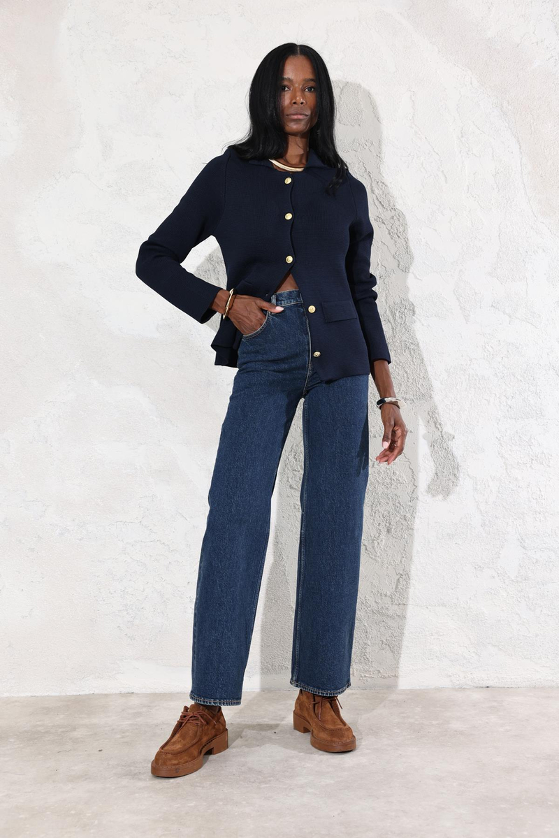 Koyu Lacivert Yüksek Bel Wide Leg Jean 