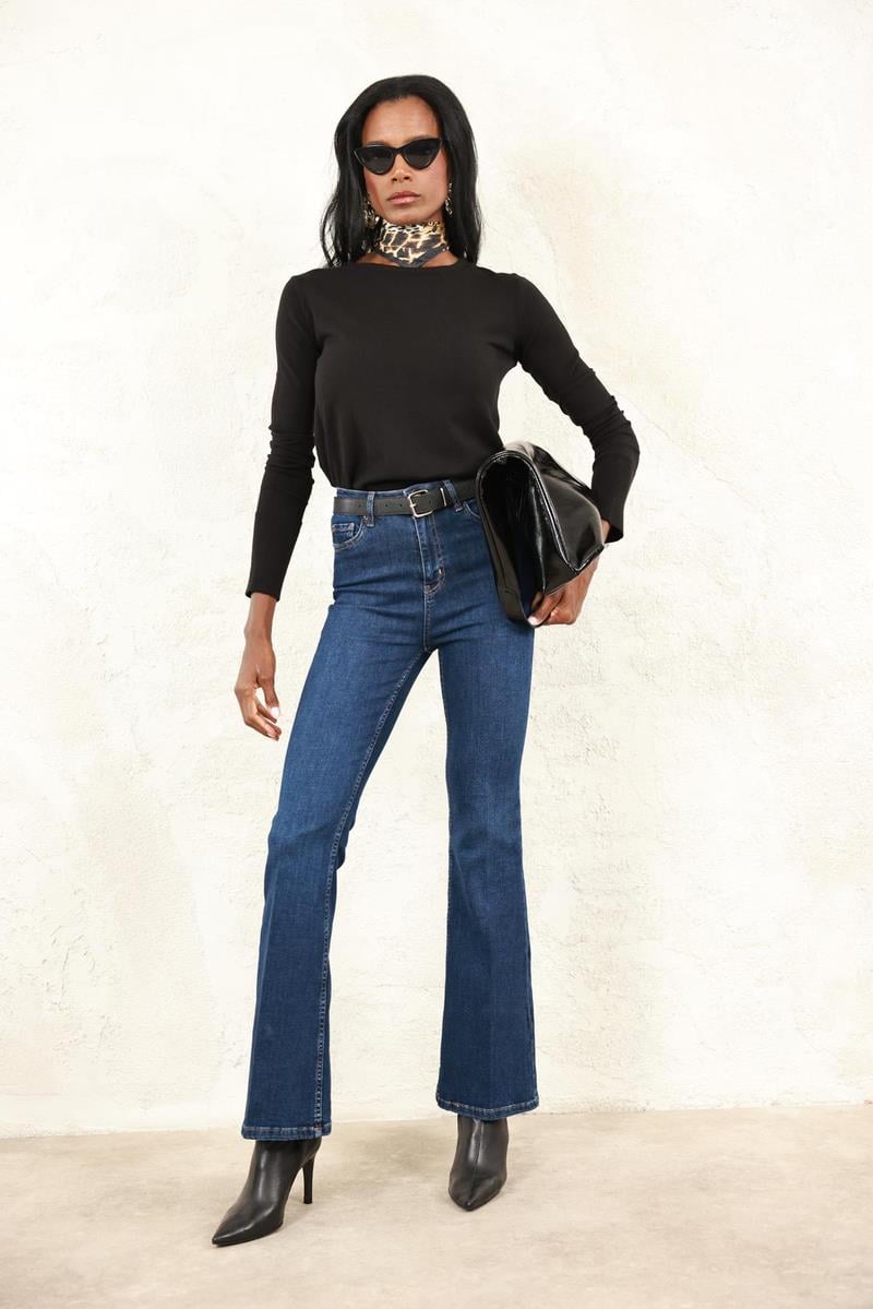 Koyu Mavi Full Likra Toparlayan Flare Jean 7578