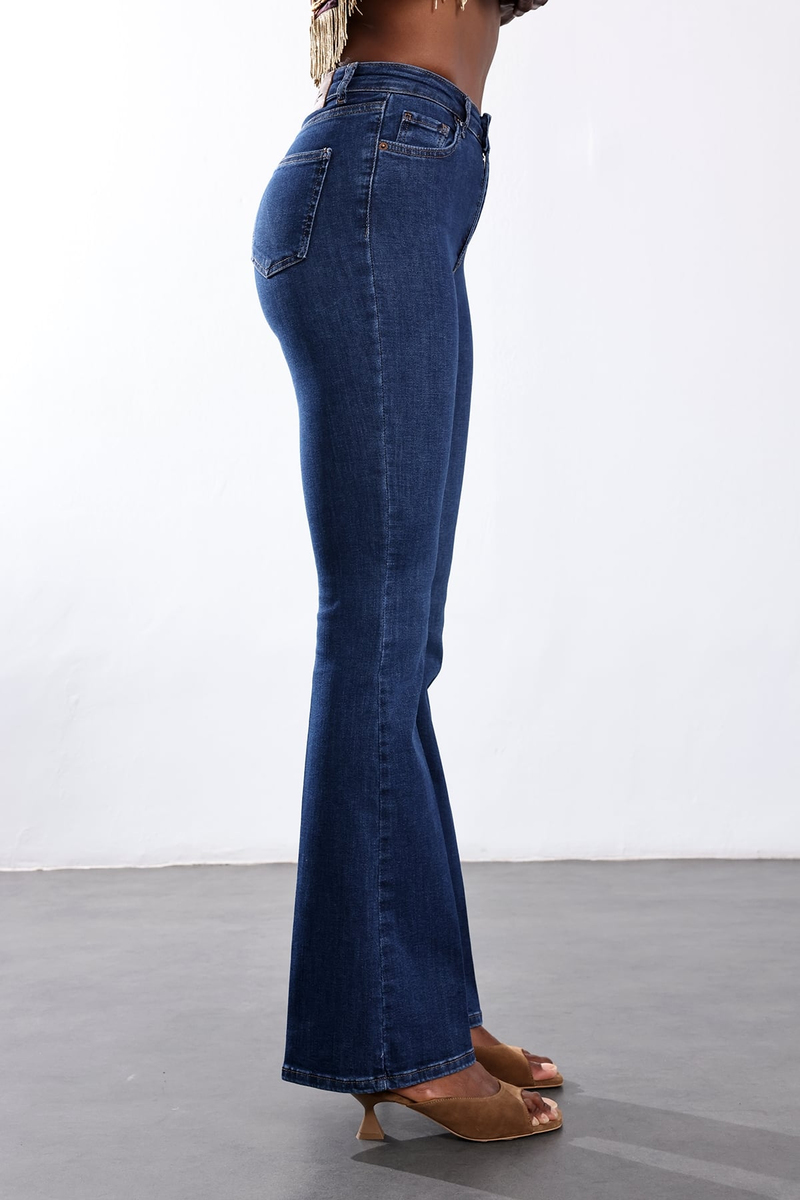 Koyu Mavi Full Likra Toparlayan Flare Jean 7578