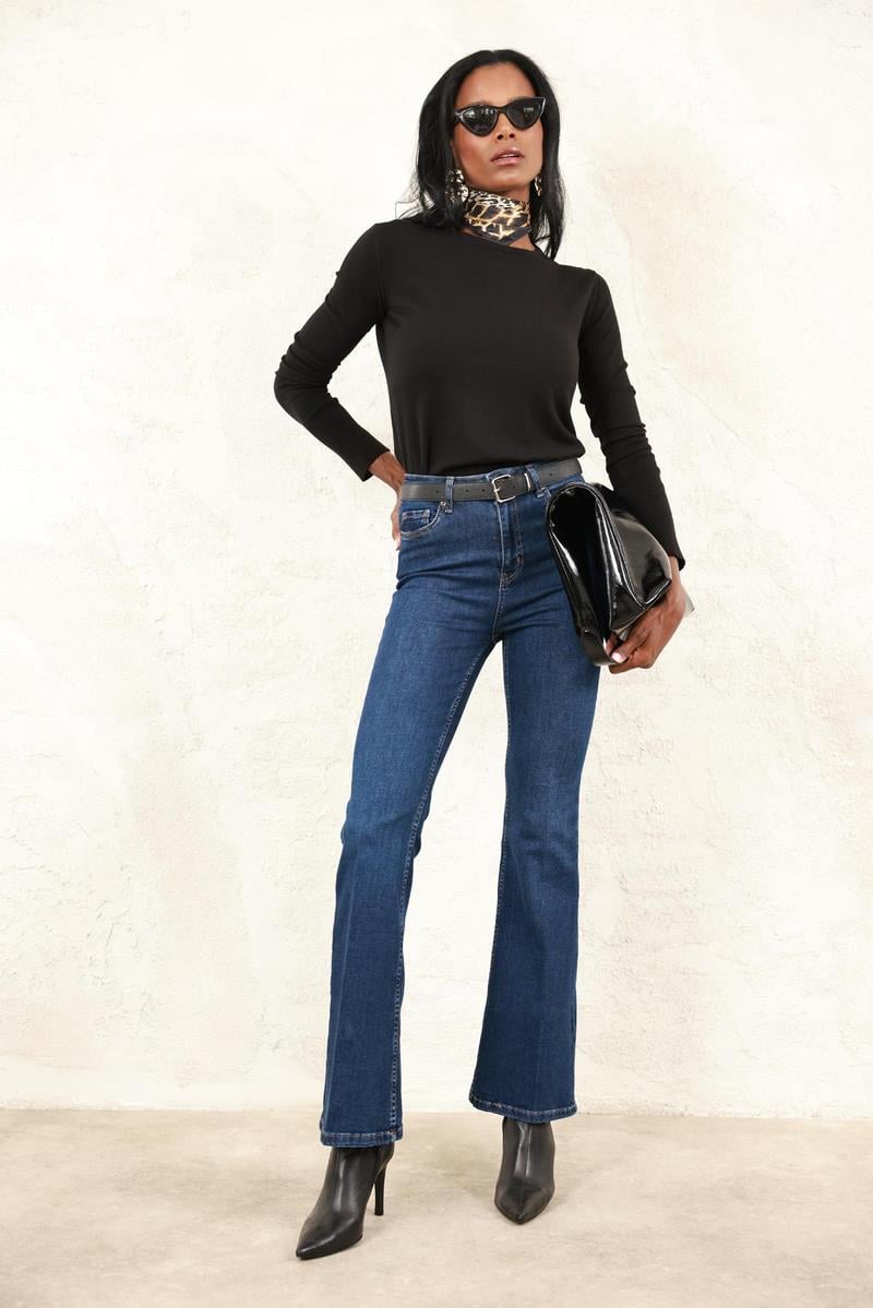 Koyu Mavi Full Likra Toparlayan Flare Jean 7578