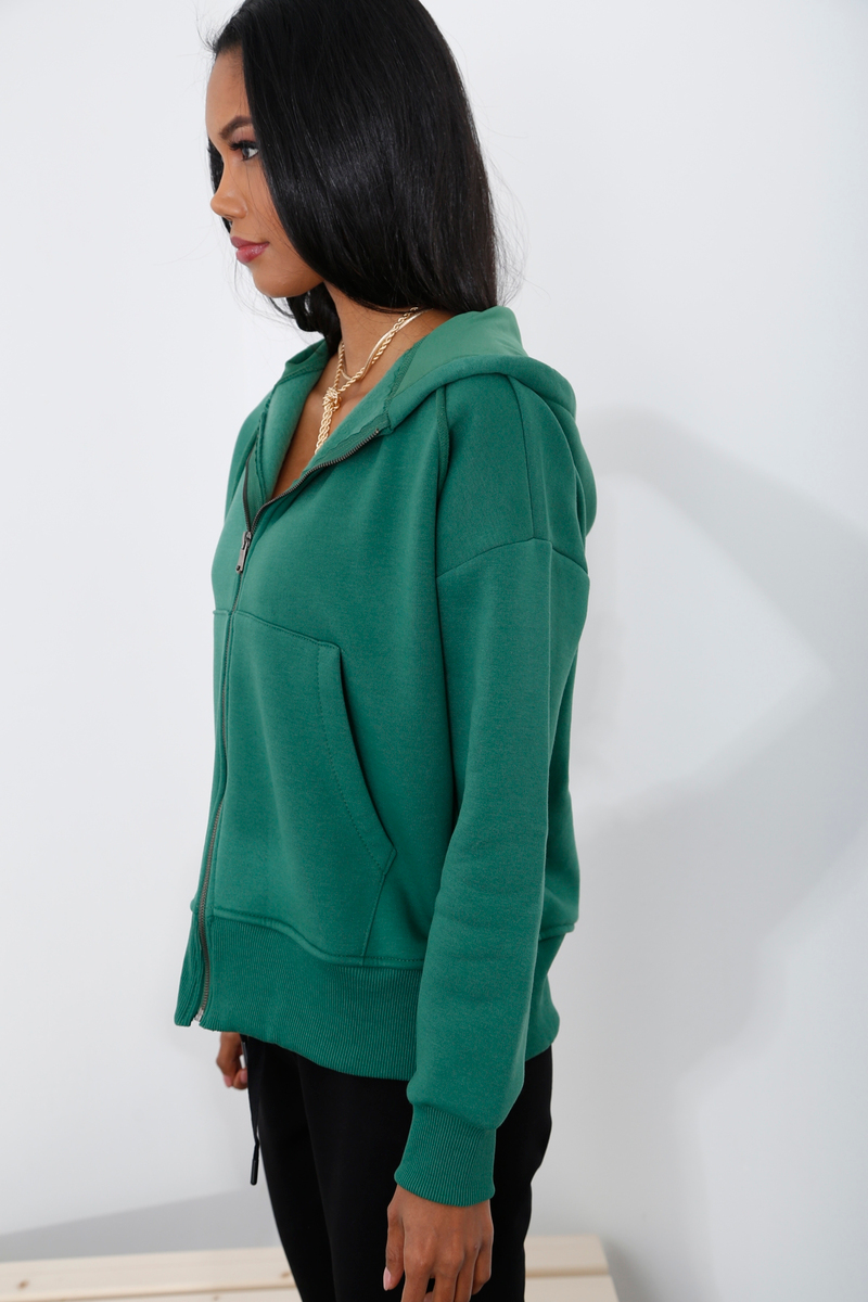 Koyu Yeşil Fermuarlı Şardonlu Sweatshirt 0086