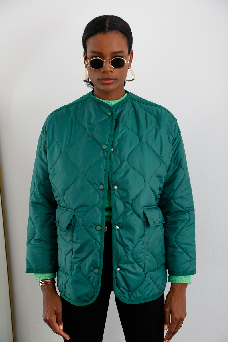 Koyu Yeşil Kapitone Oversize Mont 54077
