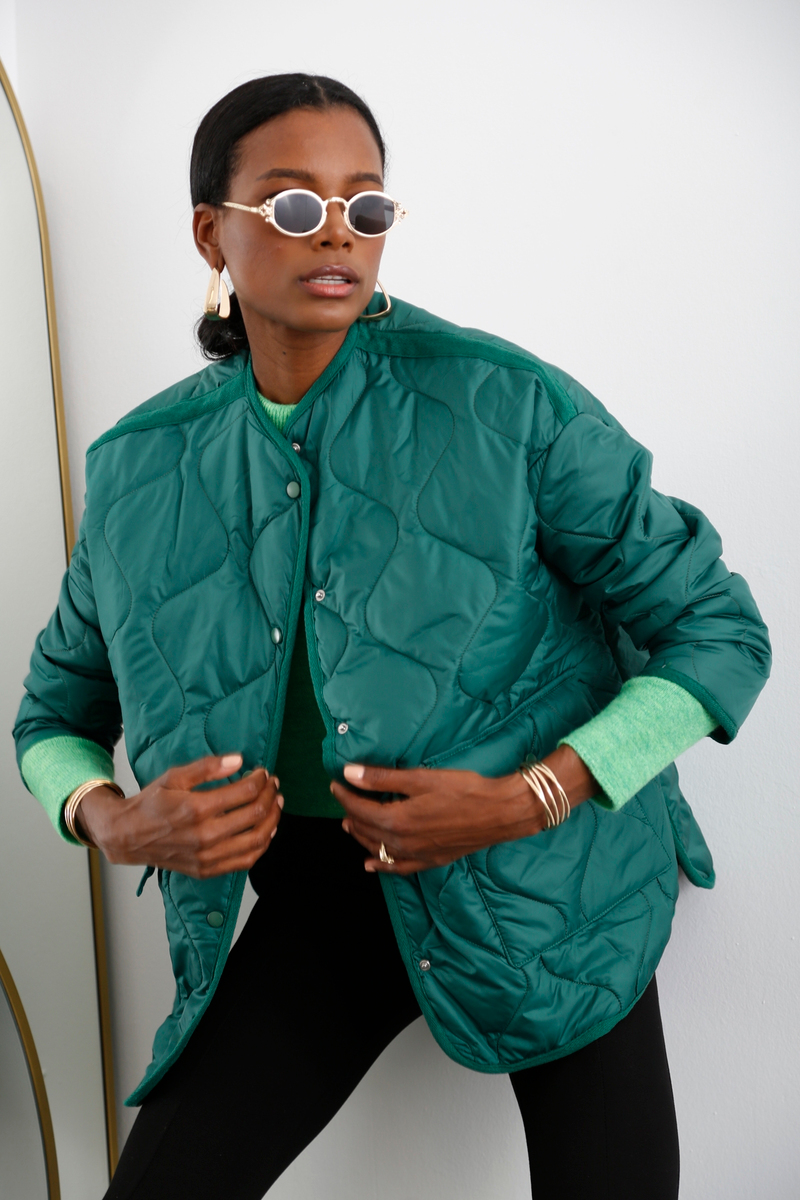 Koyu Yeşil Kapitone Oversize Mont 54077