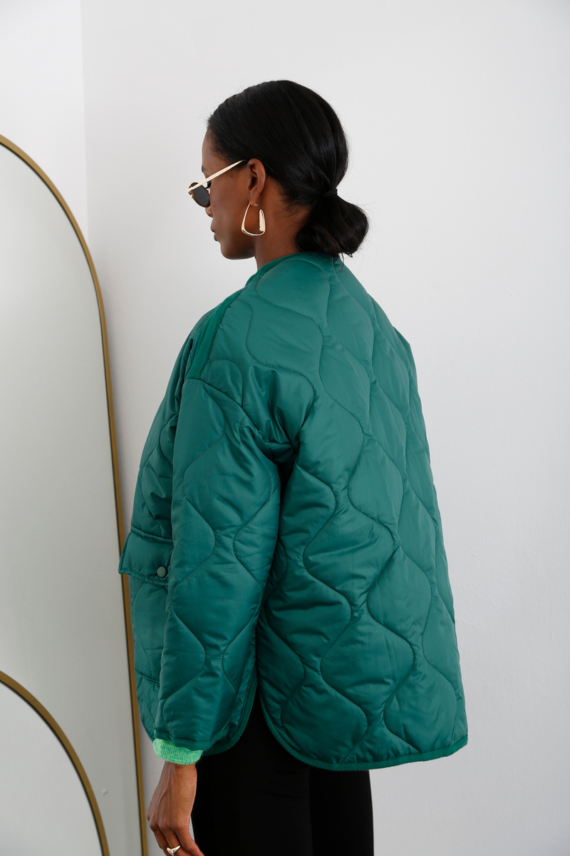 Koyu Yeşil Kapitone Oversize Mont 54077
