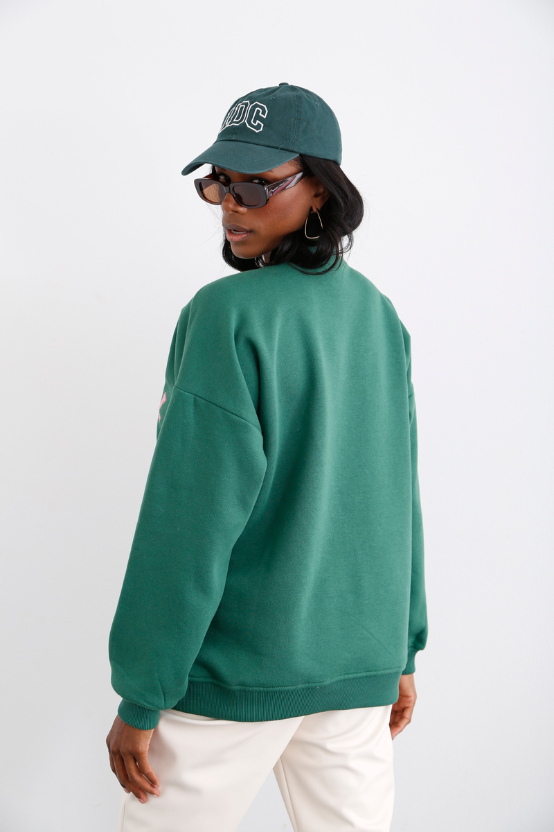 Koyu Yeşil Şardonlu Baskılı Sweatshirt 0181