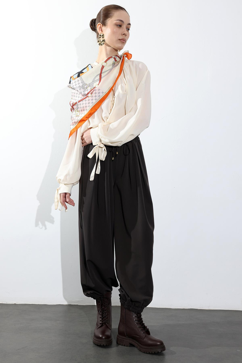 Krem Bağlama Detaylı Şifon Gömlek 4988