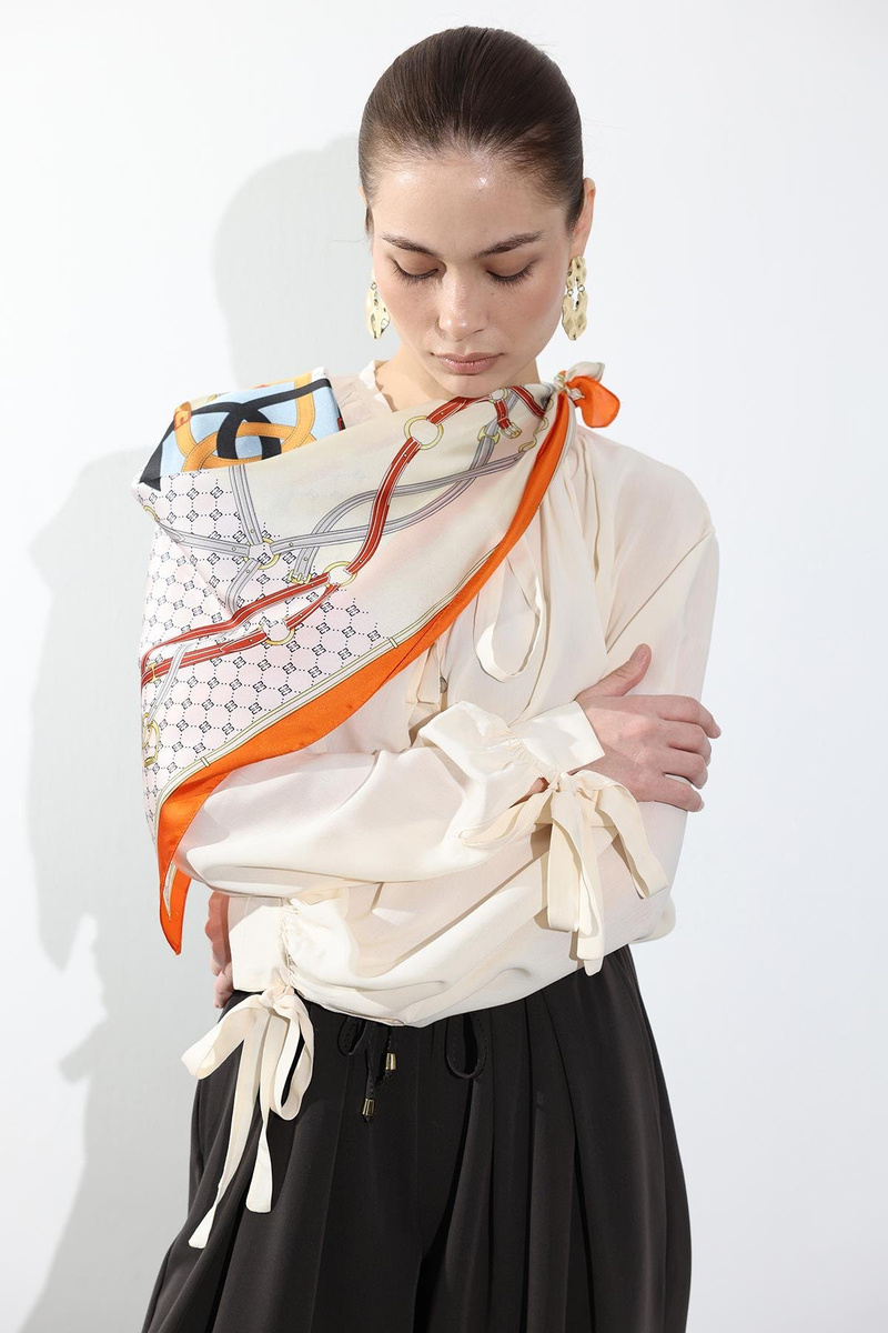 Krem Bağlama Detaylı Şifon Gömlek 4988