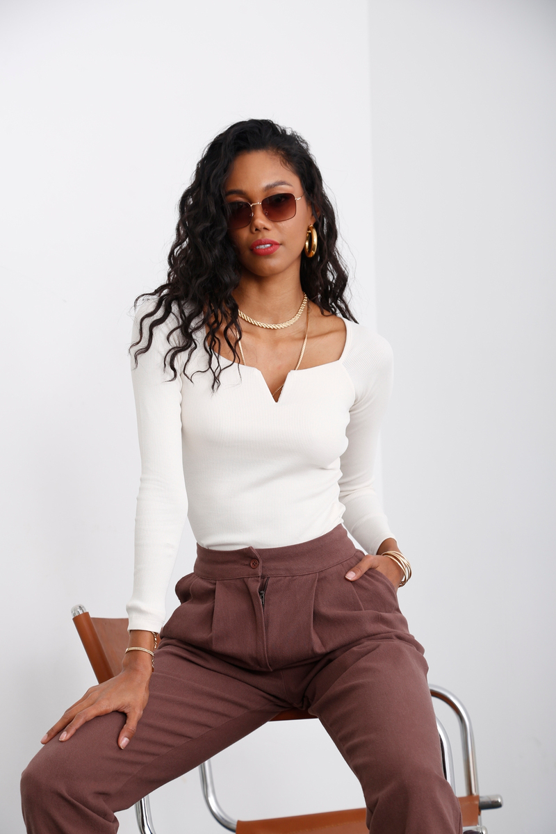 Krem Damla Yaka Bluz 1536