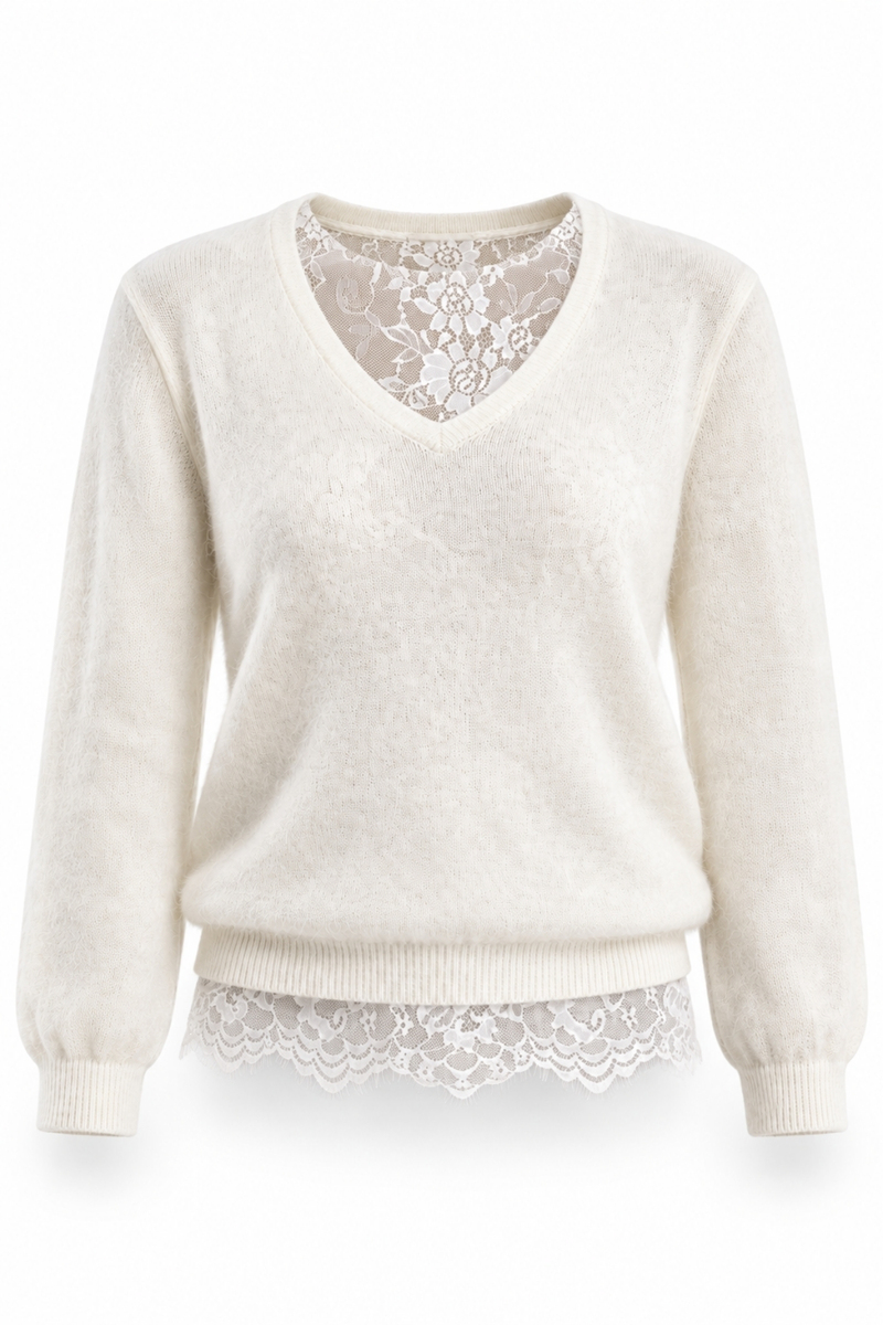 Krem Dantel Detaylı Triko Set 261156