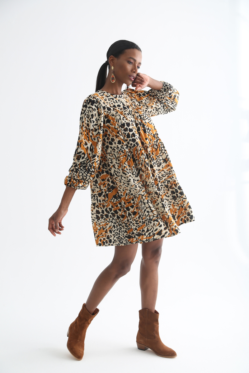 Krem Katlı Mini Oversize Elbise 0122