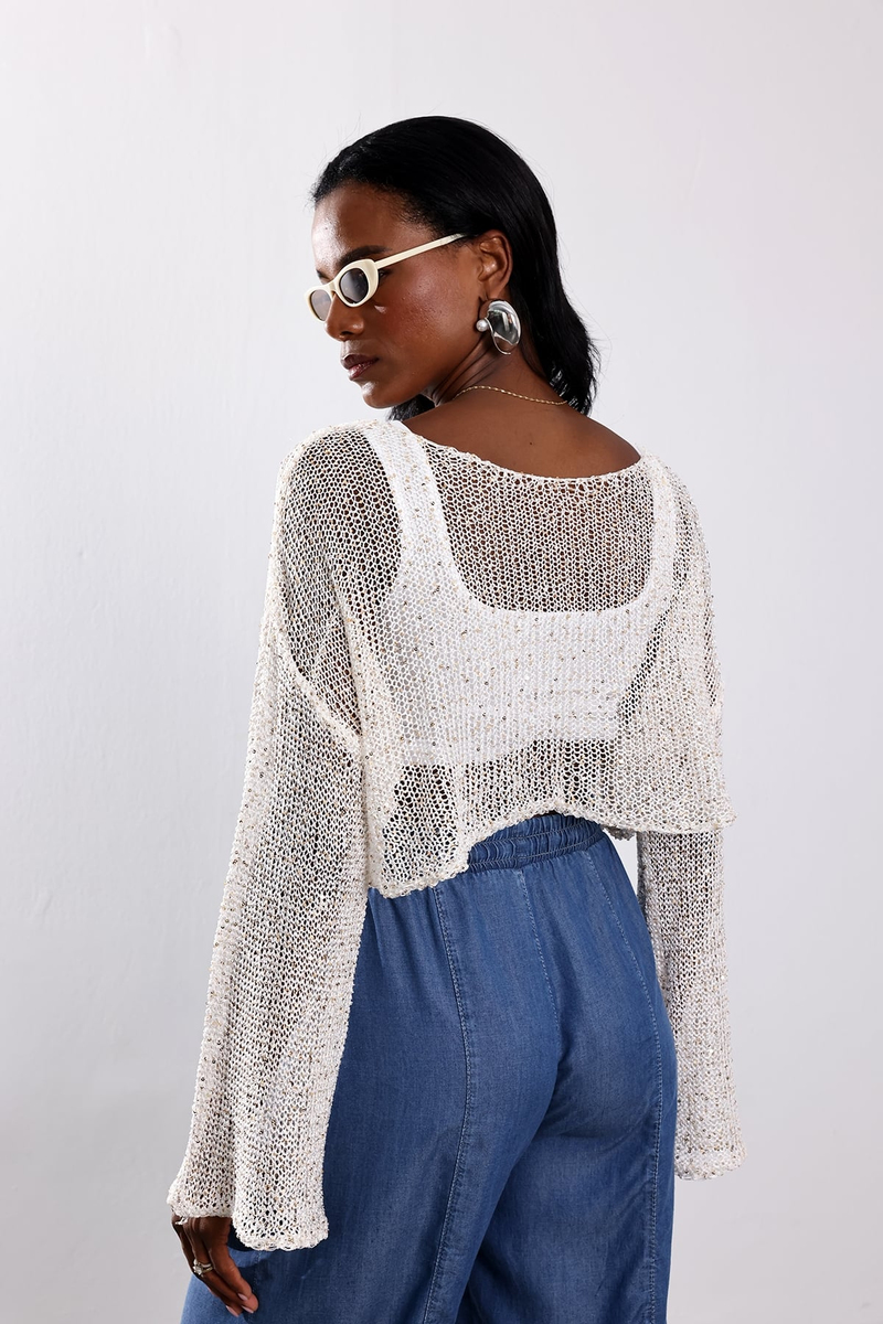 Krem Pullu Crop Merserize Triko 