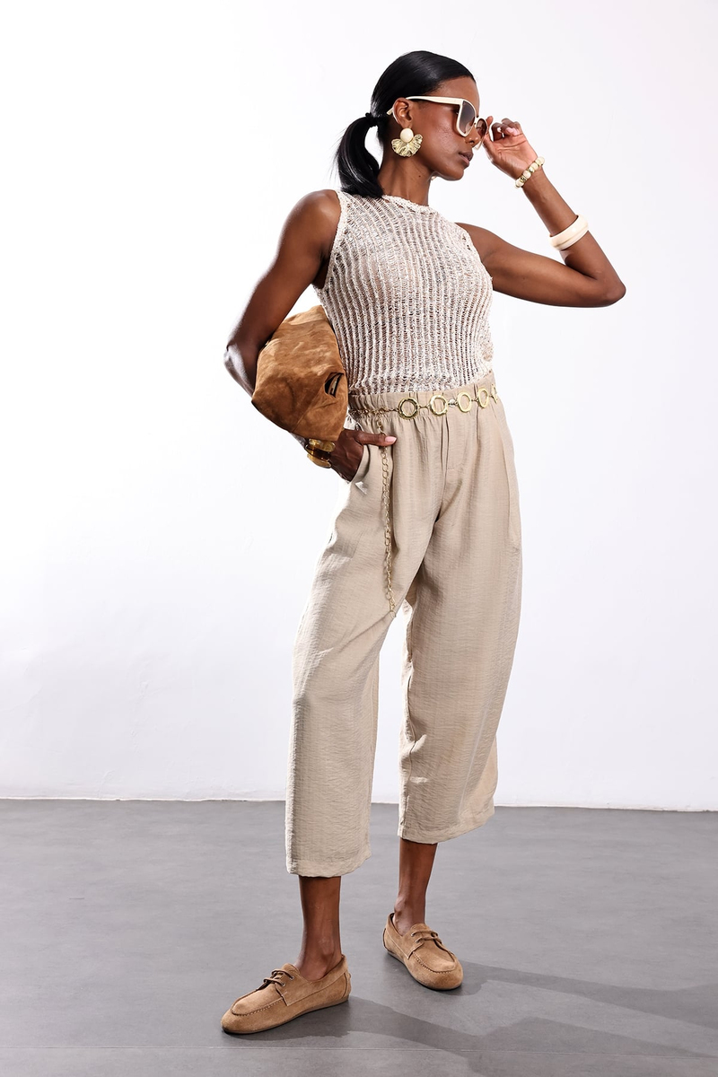 Krem Pullu Triko Bluz 4287