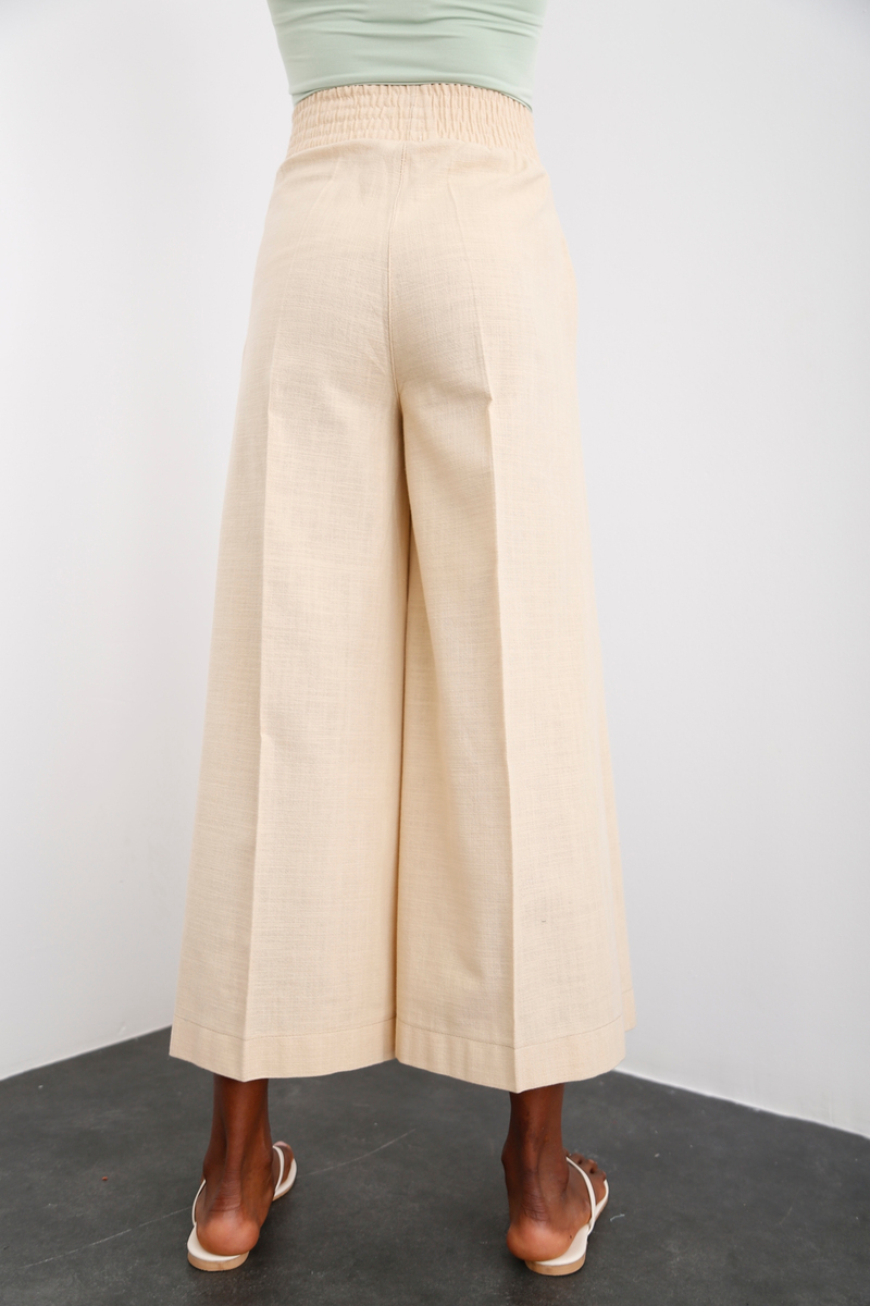 Kum Beji Kuşaklı Geniş Paça Pantolon 40033