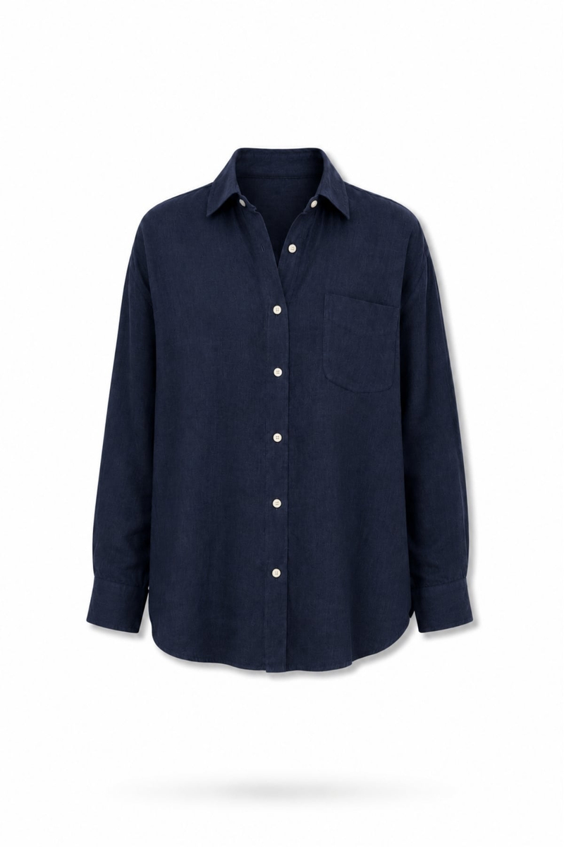 Lacivert %100 Keten Lino Oversize Gömlek 