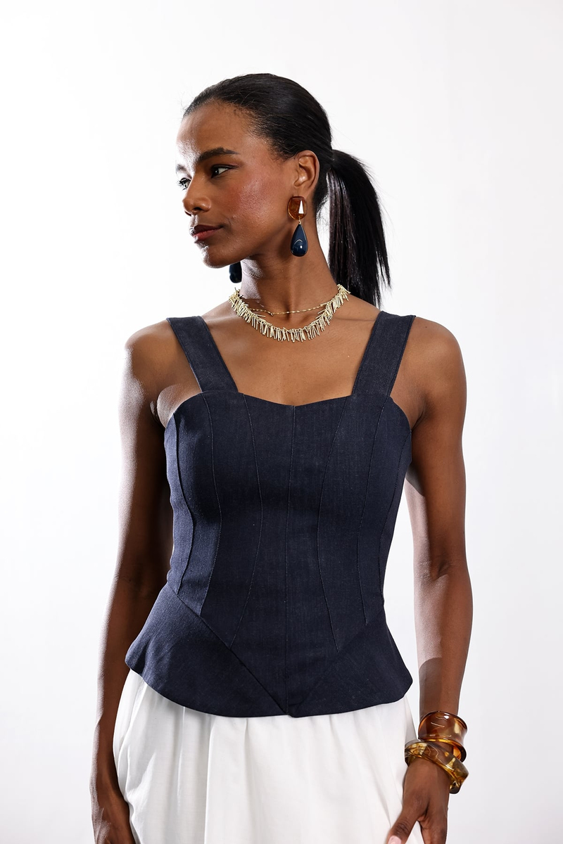 Lacivert Askılı Denim Büstiyer 3286
