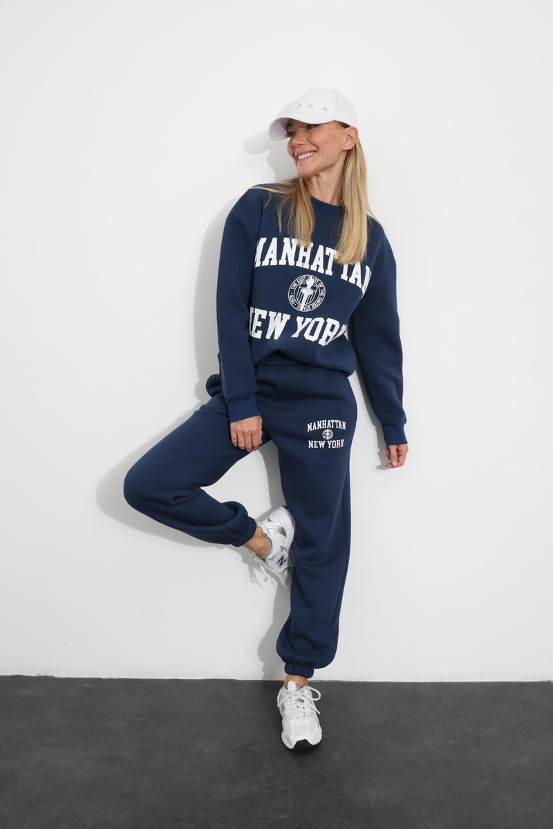 Lacivert Baskılı Sweatshirt Eşofman Takım 98313