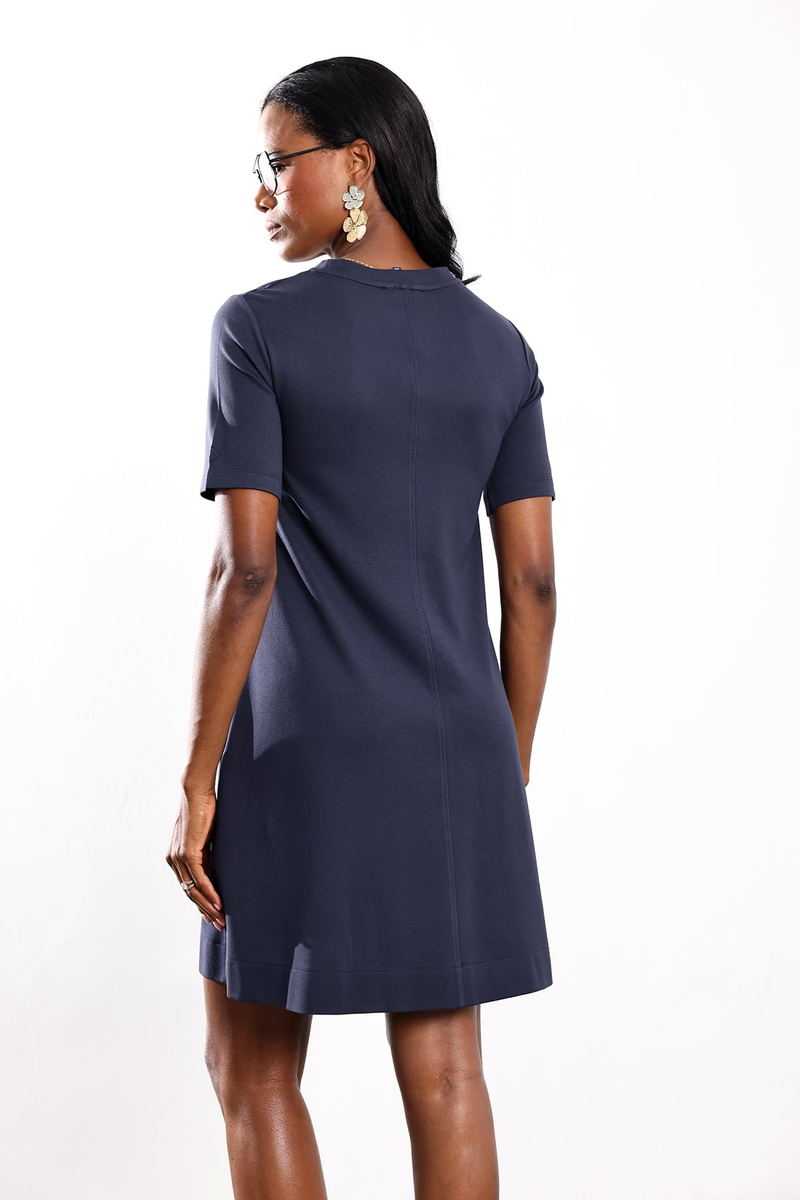 Lacivert Bisiklet Yaka Basic Elbise 