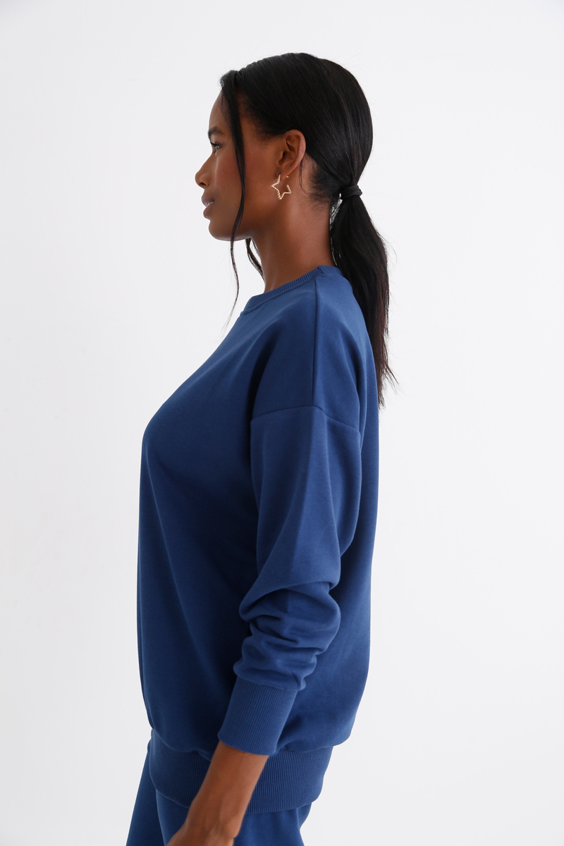 Lacivert Bisiklet Yaka Basic Sweatshirt 3200
