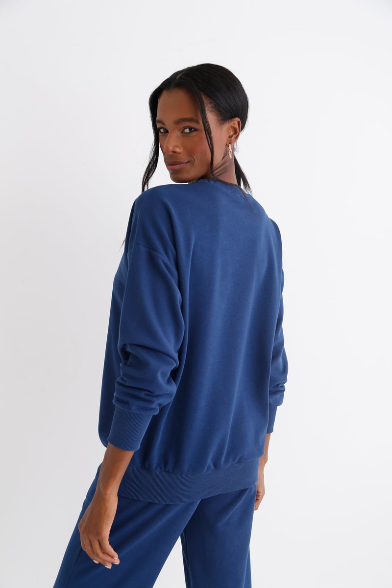Lacivert Bisiklet Yaka Basic Sweatshirt 3200