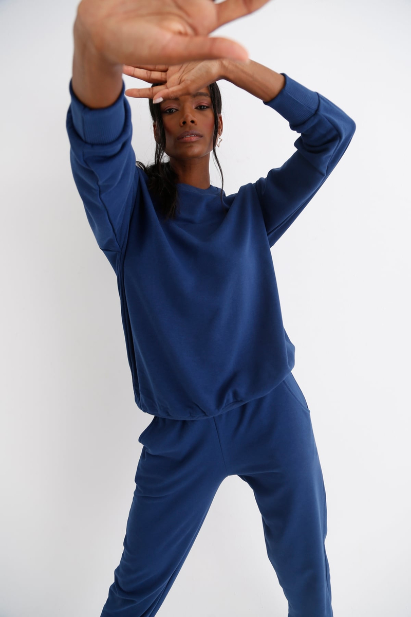 Lacivert Bisiklet Yaka Basic Sweatshirt 3200
