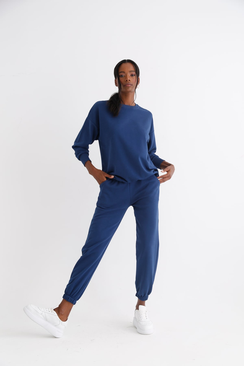 Lacivert Bisiklet Yaka Basic Sweatshirt 3200