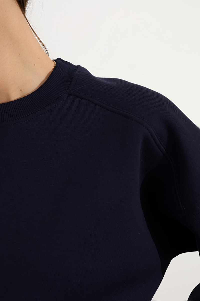Lacivert Bisiklet Yaka Basic Sweatshirt 3408-23