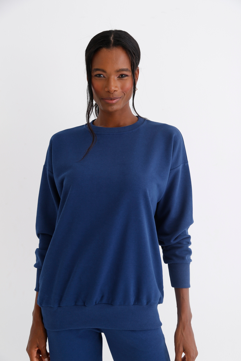 Lacivert Bisiklet Yaka Basic Sweatshirt 3200