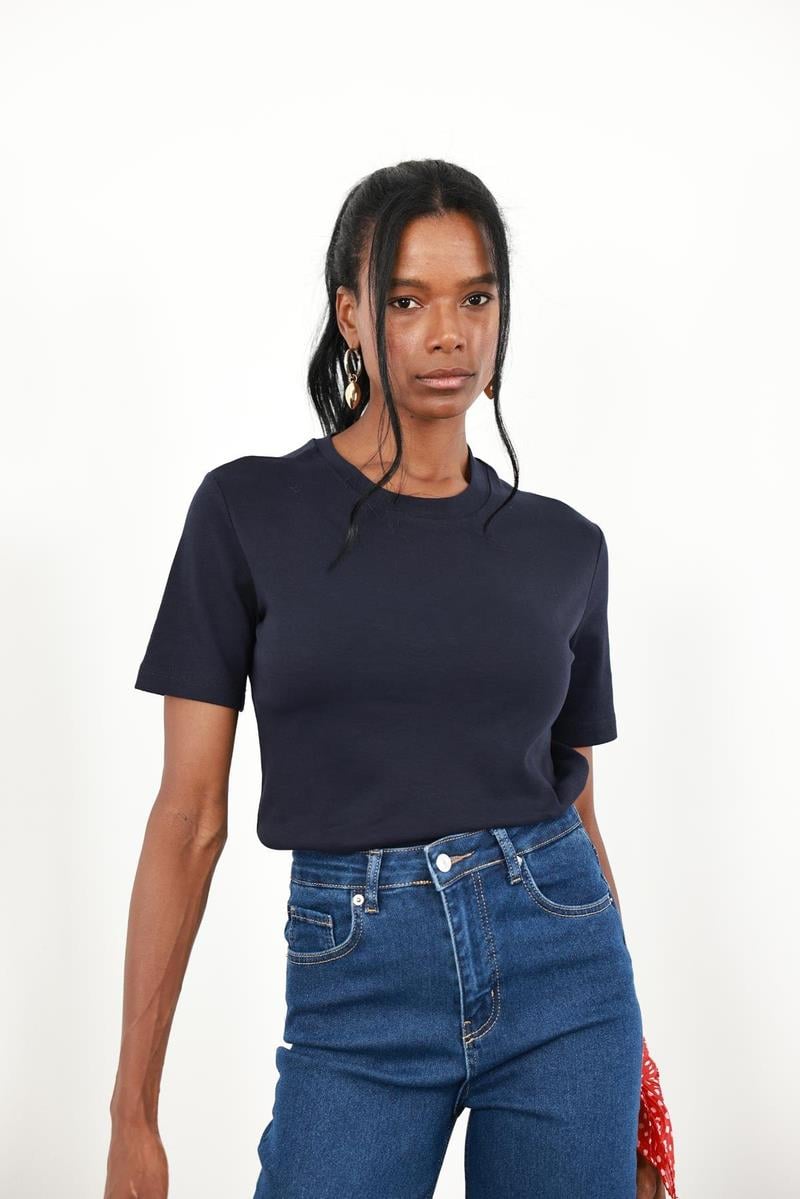 Lacivert Bisiklet Yaka Basic Tişört 1075