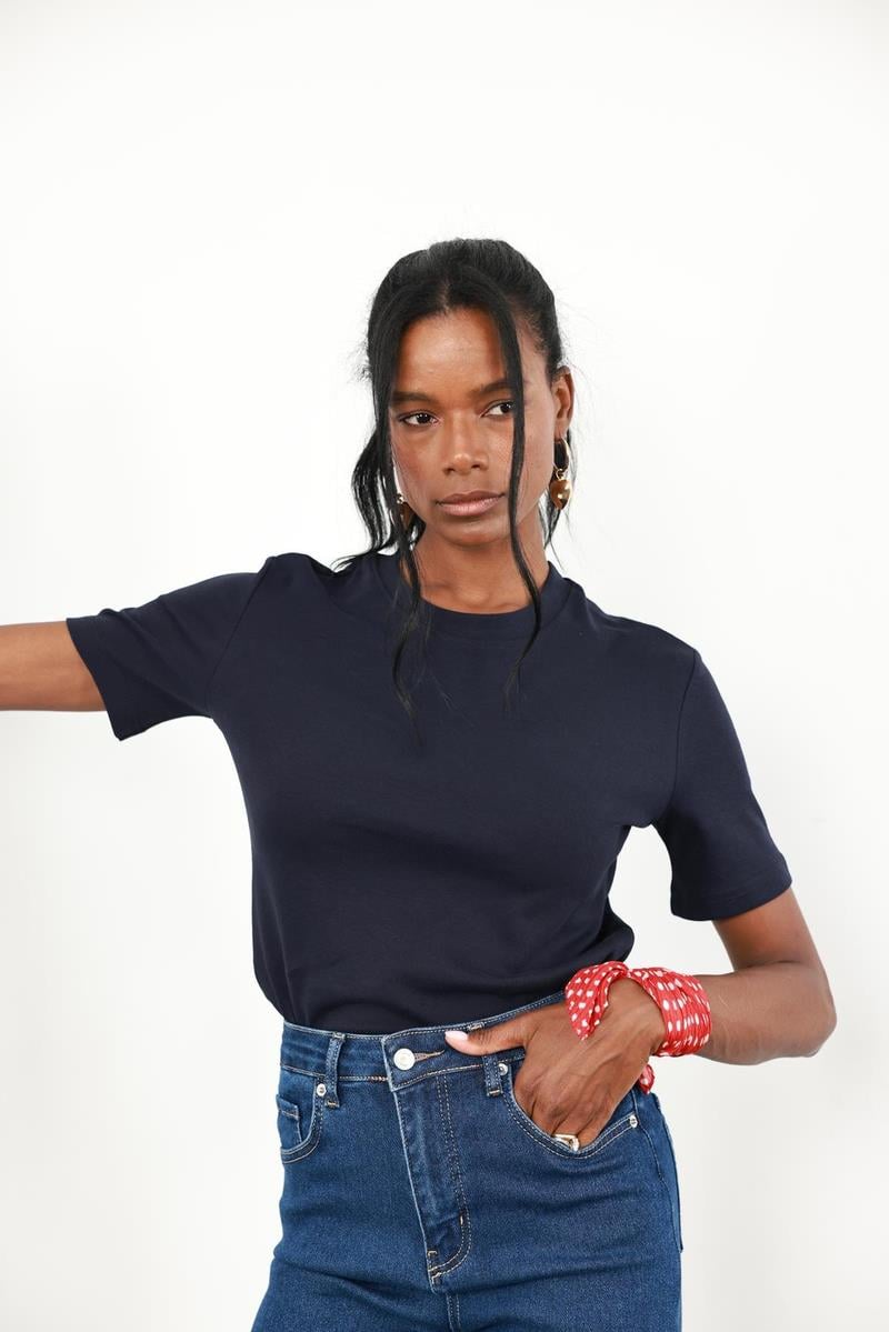 Lacivert Bisiklet Yaka Basic Tişört 1075