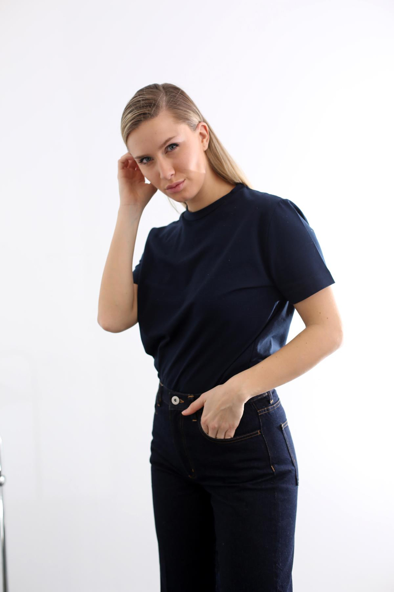 Lacivert Bisiklet Yaka Basic Tshirt 