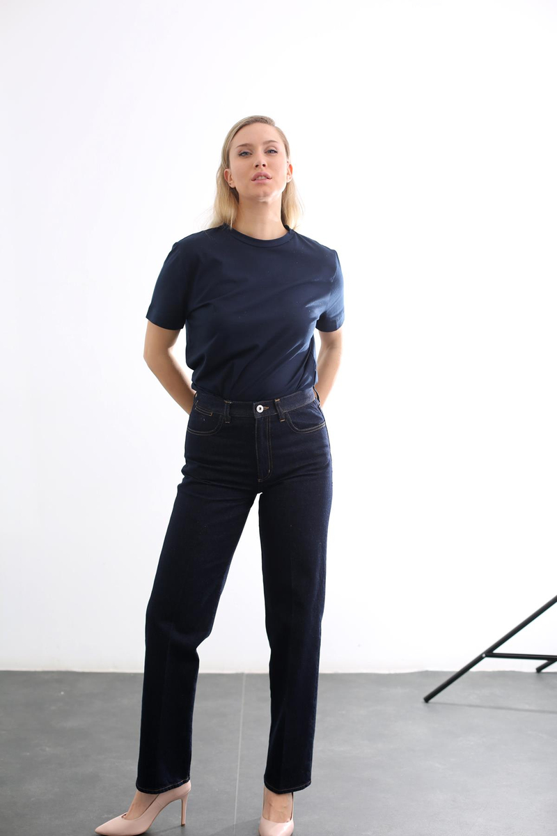 Lacivert Bisiklet Yaka Basic Tshirt 