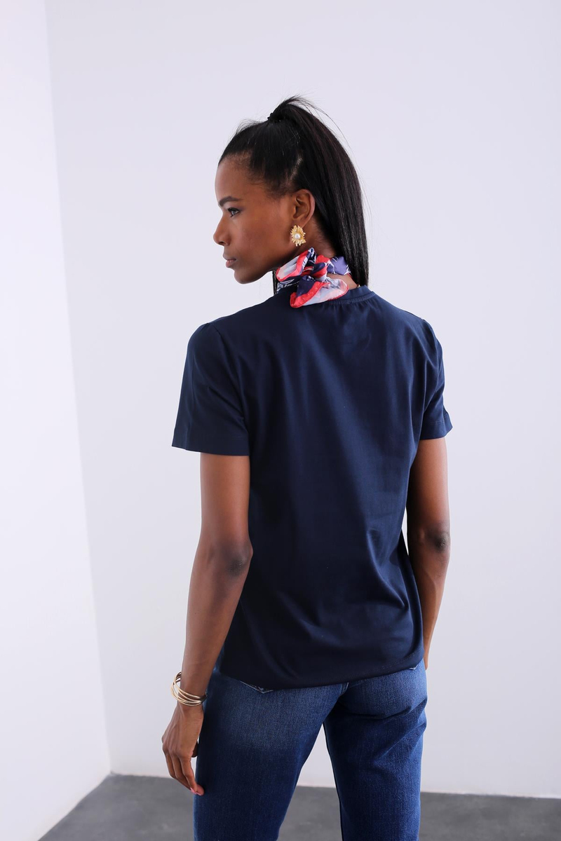 Lacivert Bisiklet Yaka Basic Tshirt 