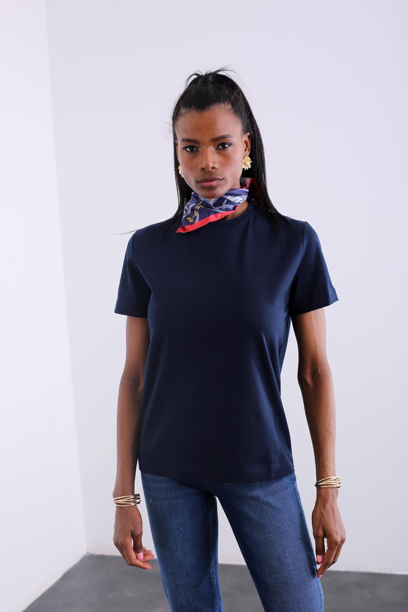 Lacivert Bisiklet Yaka Basic Tshirt 