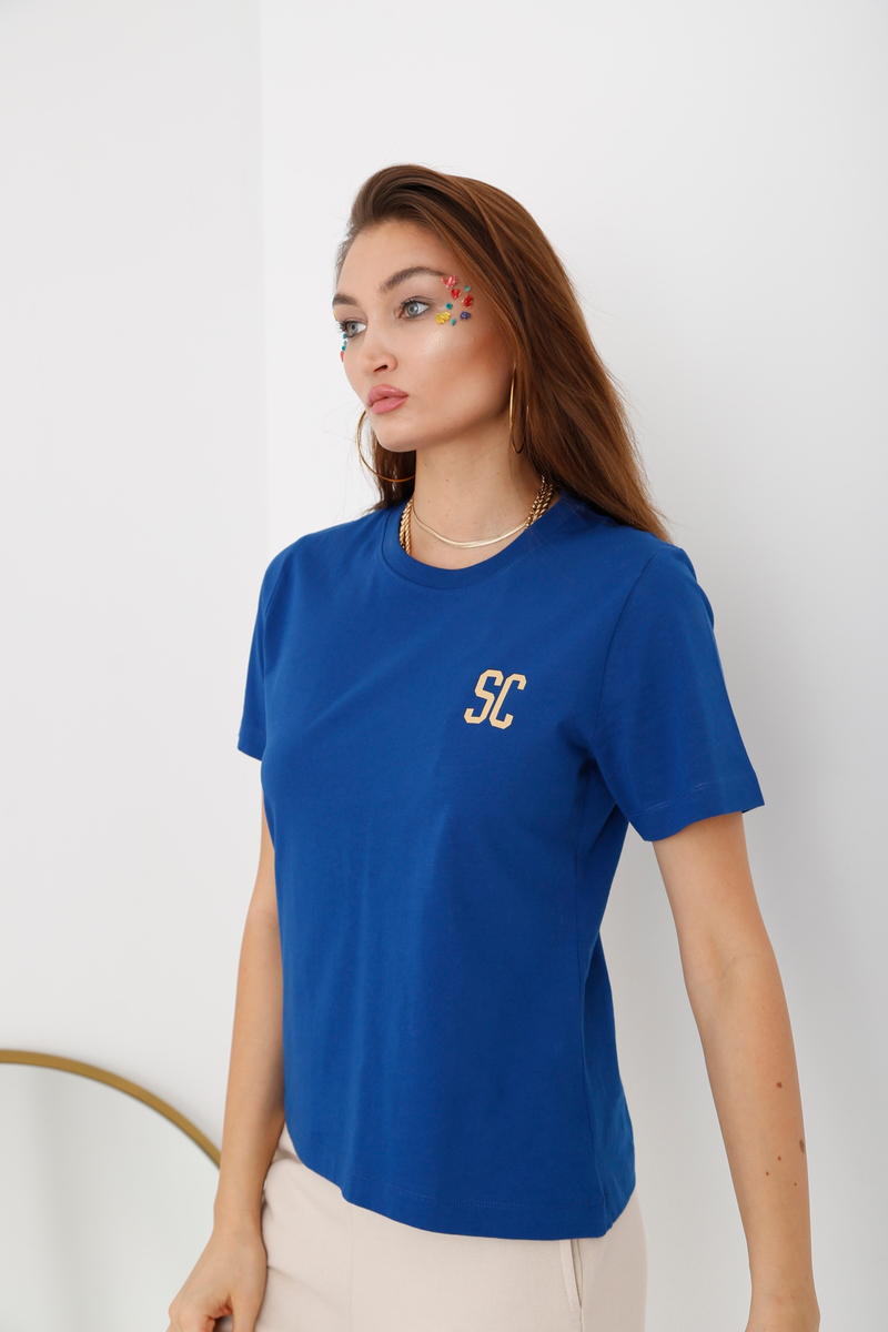 Lacivert Bisiklet Yaka Baskılı Tshirt 