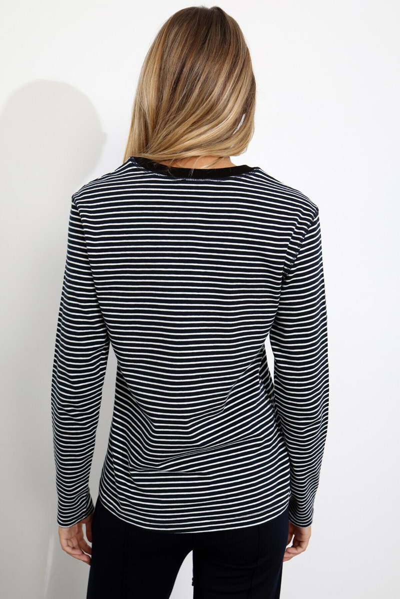 Lacivert Bisiklet Yaka Çizgili Sweatshirt 