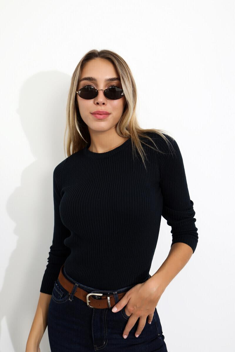 Lacivert Bisiklet Yaka Fitilli Triko 1035