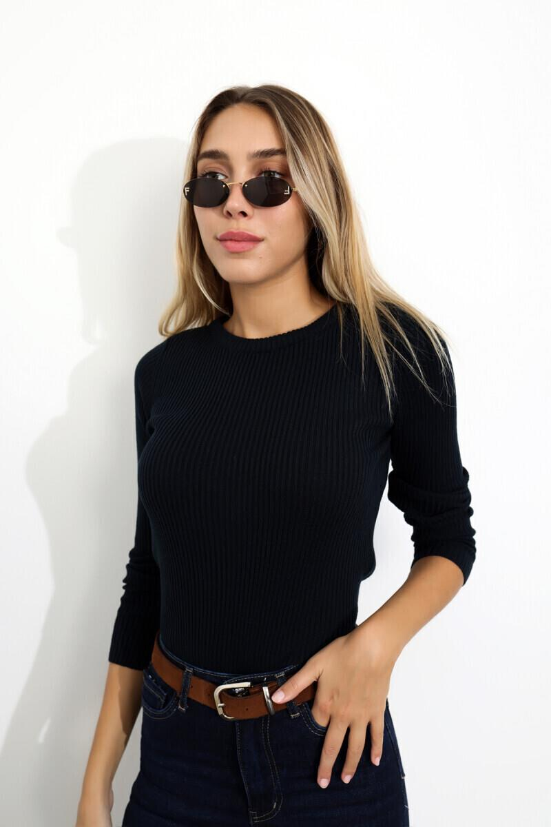 Lacivert Bisiklet Yaka Fitilli Triko 1035