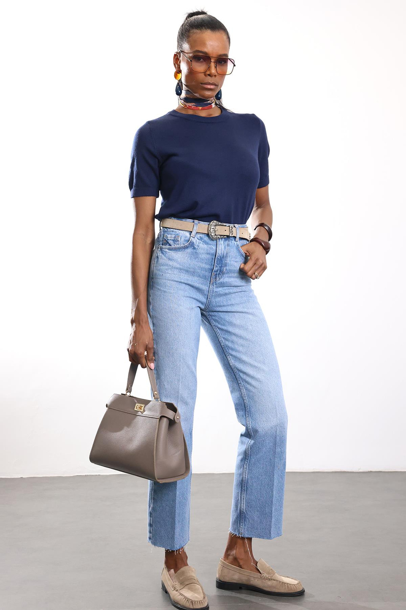 Lacivert Bisiklet Yaka Kısa Kol Triko 4579