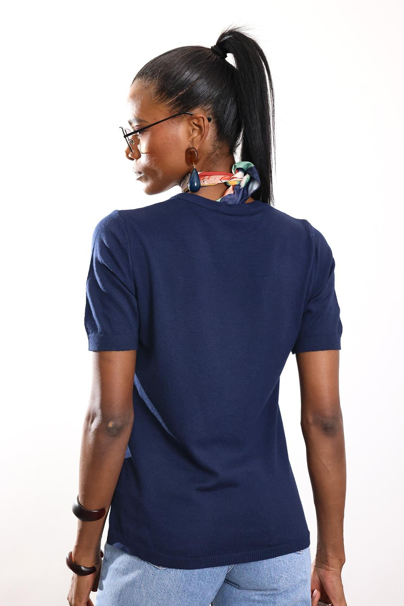 Lacivert Bisiklet Yaka Kısa Kol Triko 4579