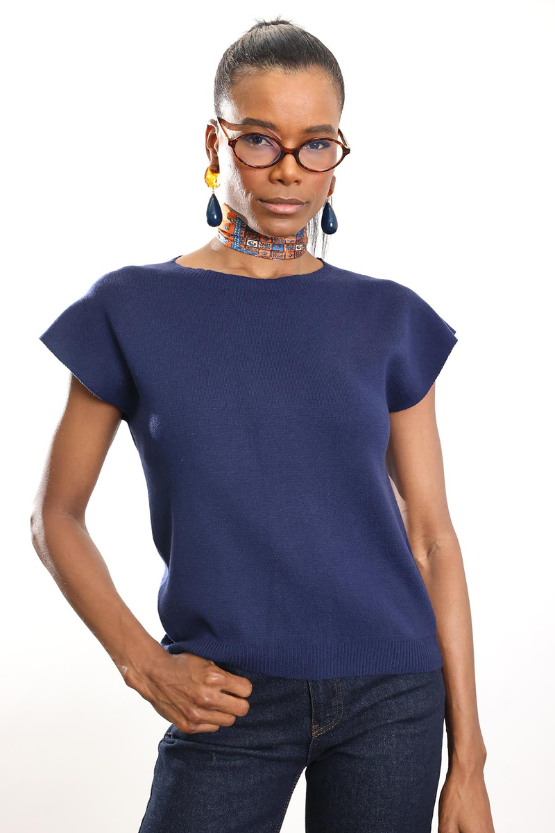 Lacivert Bisiklet Yaka Kolsuz Triko 4821