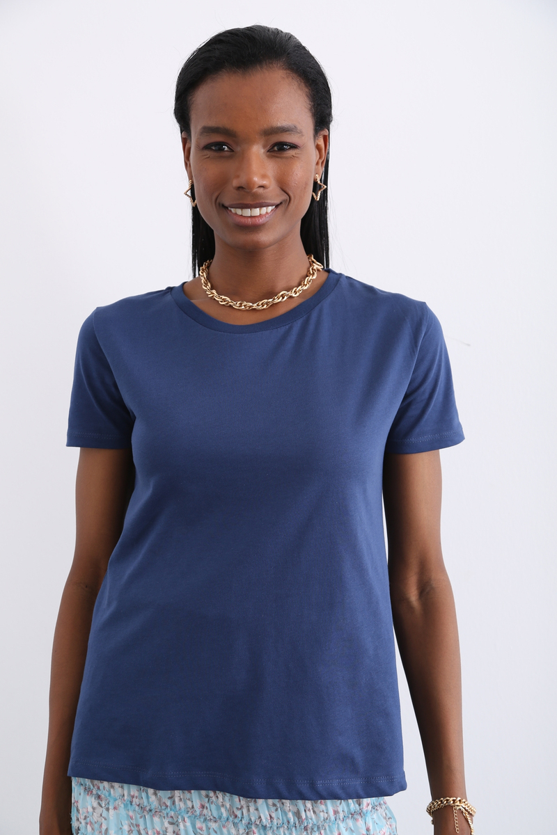 Lacivert Bisiklet Yaka Tshirt 3372