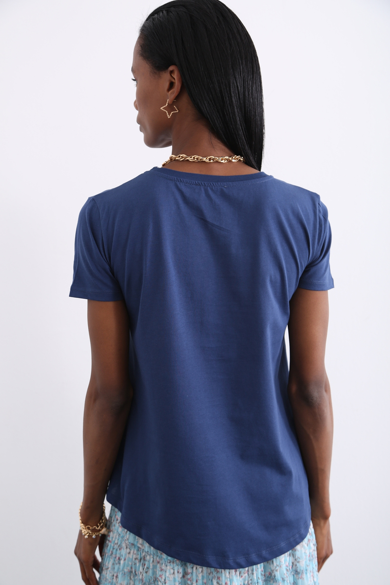 Lacivert Bisiklet Yaka Tshirt 3372